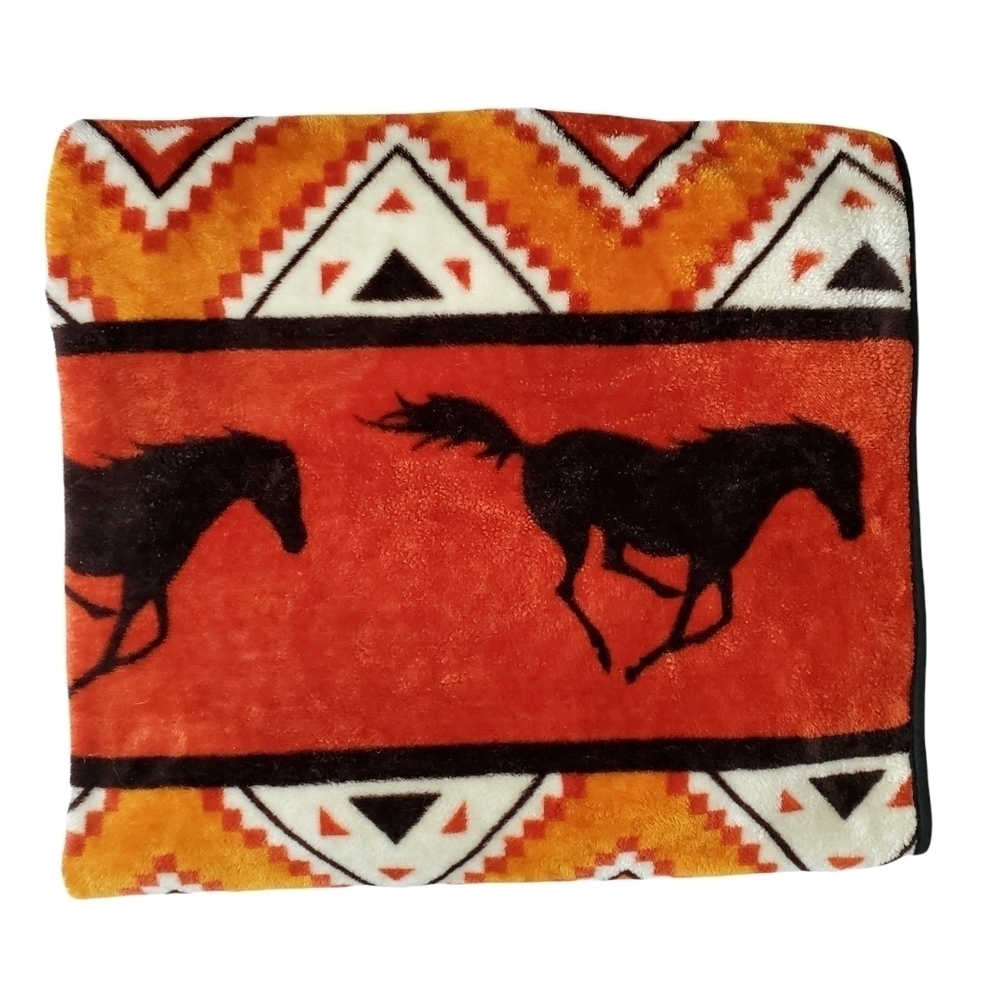 Horse Aztec Western Bohemian Throw Orange Earth‎ Toned Soft Plush Lap Blanket